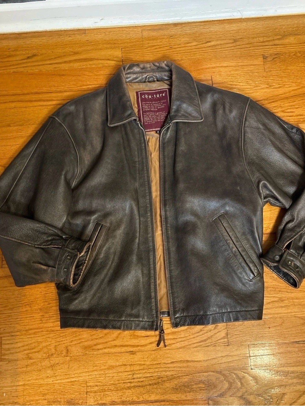 Vintage Men's Brown Leather Bomber Jacket - Medium